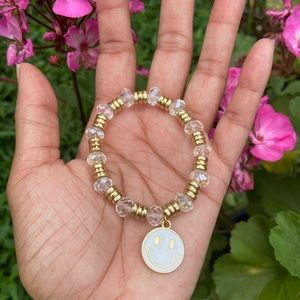 Smiley Happy Face Charm Y2K Inspired Glass Bead Stackable Bracelet